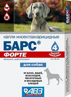 Bars Forte fleas and ticks drops for dogs: description, application, buy at manufacturer's price